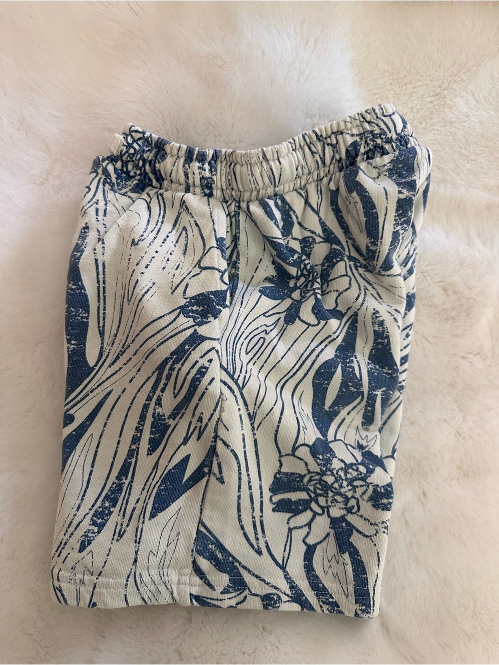 Kids White and Navy Floral Print Elastic Waist Shorts crew cut